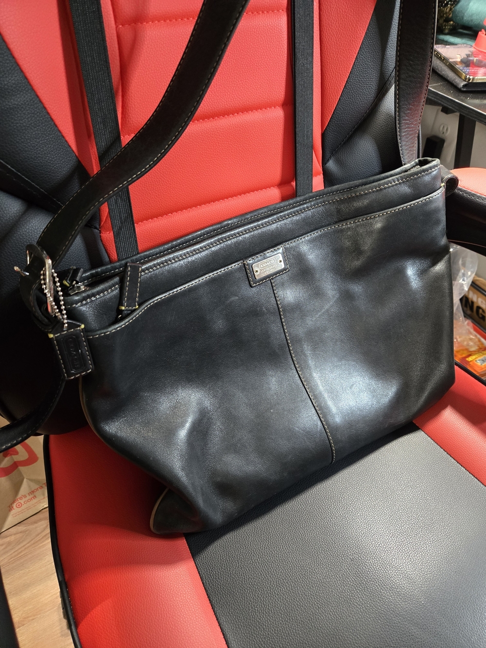 Black Leather Shoulder Bag by COACH